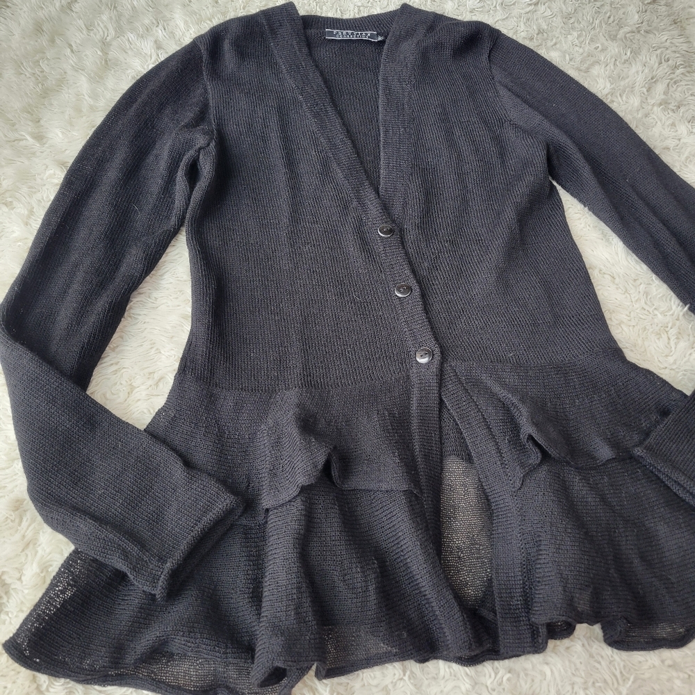 Peruvian Connection Black Ruffled Hem Cardigan Al… - image 2